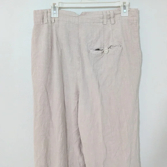 Free People Calla Pleated Trousers Pants Mid Rise Tapered Linen Blend Khaki 12 - Picture 7 of 12